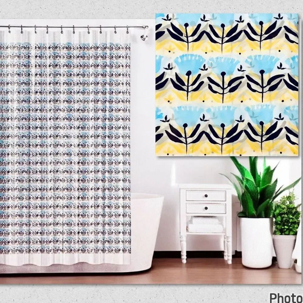 NWT Splash HOME Gorgeous Peva VIOLA White Blue Black Yellow Tulip Shower Curtain